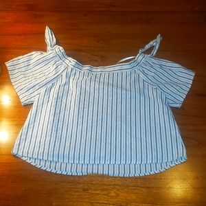 Striped cotton & linen crop top.